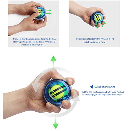 Power Wrist Ball AUTO Start Gyro Ball with LED Lights Forearm Exerciser Wrist Strengthener for Strengthening Muscle and Bones - color: White