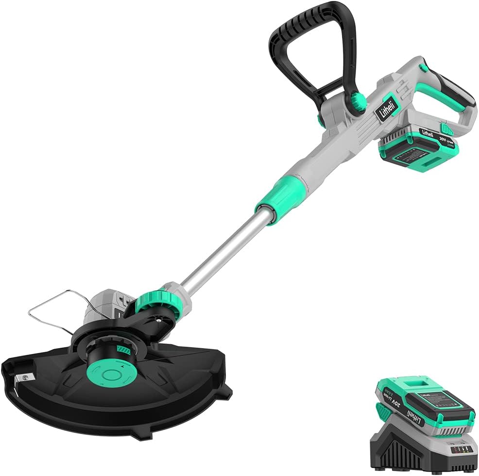 Litheli 20V Cordless String Trimmer and Edger, 12" Electric Weed Wacker with Auto Line Feed, Includes 2.0Ah Battery and Charger.
