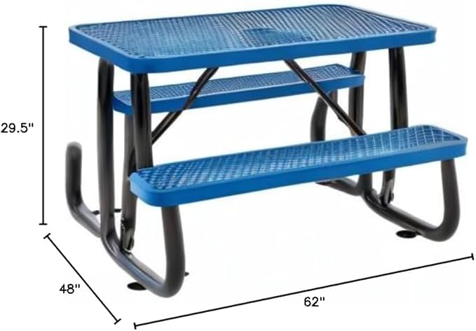 Global Industrial 4' Rectangular Expanded Metal Picnic Table, 48" L x 62" W,Blue