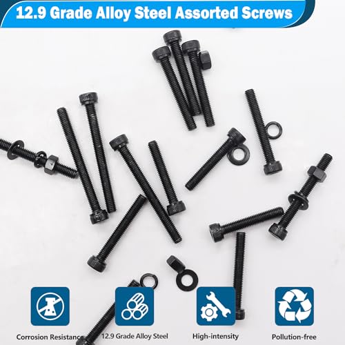 mxuteuk 185PCS M5 Screws Assortment Set, M5 Hex Socket Head Cap Screws Bolts Nuts Kit, 12.9 Grade Alloy Steel Bolts with Hex Wrench - size: 185PCS M5 x 30/35/40/45/50mm, style: Hex Socket Head