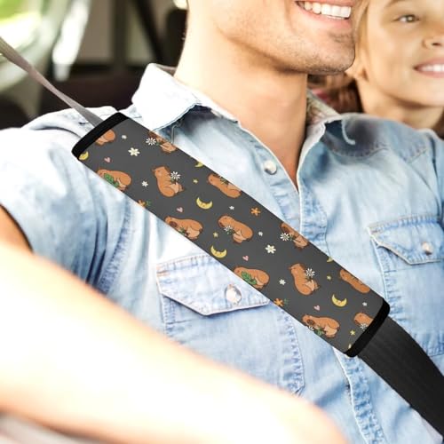 2PCS Capybara Moon Floral Black Car Seat Belt Pad Universal Soft and Comfortable Harness Pads Strap for Kids, Car Seats Pushchair Strollers High Chair Pushchair - color: Pattern 25