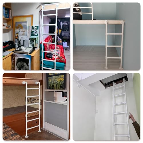 Wall Mounted Metal Step Ladder for Home Loft, White Wrought Iron Basement Window Well Egress Ladder Strong Bunk Bed Climbing Ladders with Kit, 100-300cm(155cm/61in) - size: 155cm/61in