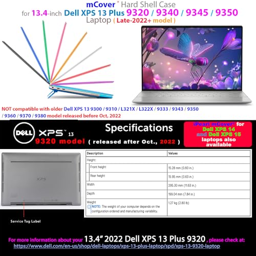 mCover Case ONLY Compatible for 2022-2025 13.4" Dell XPS 13 Plus 9320 9340 9345 9350 Series Traditional Windows Notebook PC (NOT Fitting Other Dell Models) - Pink - color: Pink