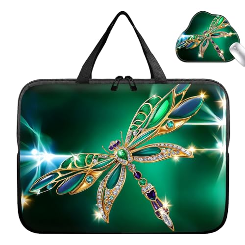 Laptop Bag 10 Inch,Resistant Shockproof Laptop Sleeve Case Protective Cover Carrying Case with Handle Compatible for HP Dell Lenovo Acer Asus Notebook Computer,Emerald Dragonfly - color: Emerald Dragonfly, size: 9-10.5 in
