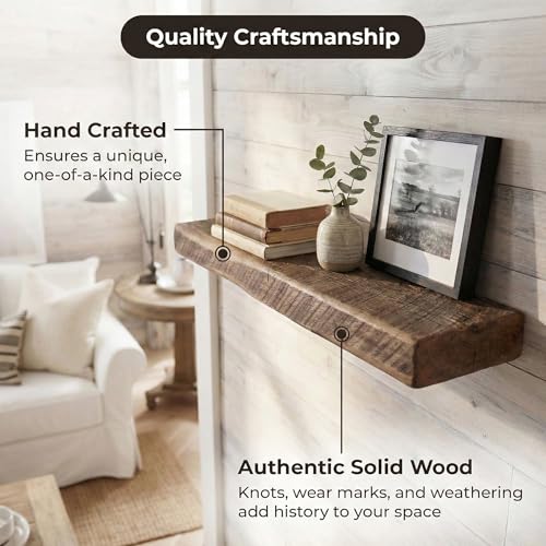Reclaimed Wood Floating Shelves Real Thick Solid Wood Shelf Handmade - size: 24x6