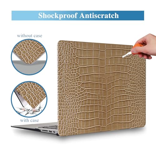 Crocodile Case for MacBook Air 13 inch 2026-2022 M5/M4/M3/M2 Logo Cutout | Model A3449 A3240 A3113 A2681, Texture Crocodile Aligator Skin Snakeskin PU Leather Hardshell Case & Keyboard Cover, Camel - color: ## Camel Crocodile