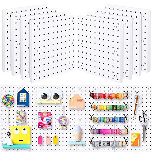 8Pcs Pegboard Wall Organizer Panels, White Pegboard Wall Mount | 10"x 10" ABS Pegboard for Craft Room, Garage, Kitchen, Living Room, Bathroom, Study Room, Peg Boards for Walls - size: White Peg Board- 8Pcs