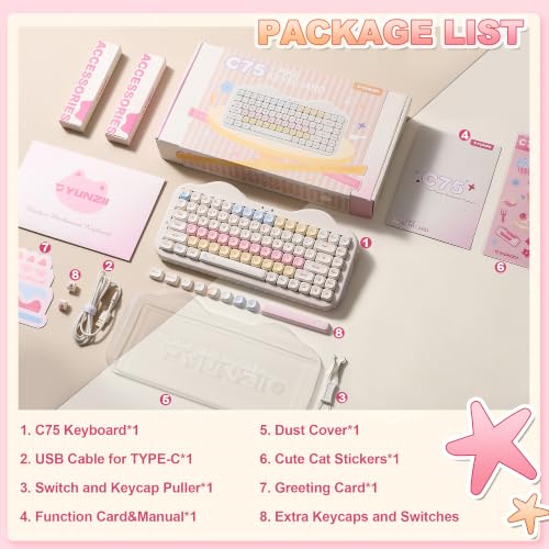 YUNZII C75 Cute 75% Wireless Mechanical Keyboard (Beige, Milk Switch) | Creamy Cake Keyboard, BT5.0/2.4G/USB-C, Hot-Swap, NKRO, PBT MOA Keycaps,5500mAh RGB Gasket Mount for Mac/Win/Gaming/Office - color: Beige, size: Milk V2 Switch