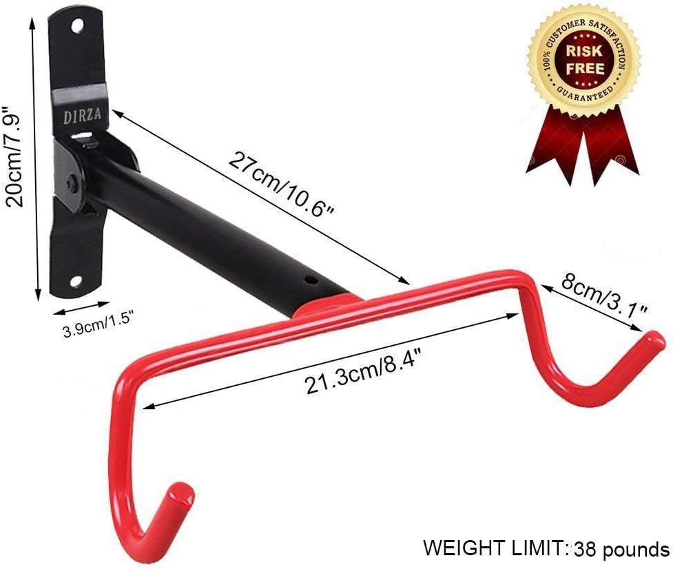 Dirza Bike Wall Mount Bike Hanger 2 Pack Foldable Bicycle Storage Horizontal Bike Rack Bike Hook for Garage Indoor Shed with Screws