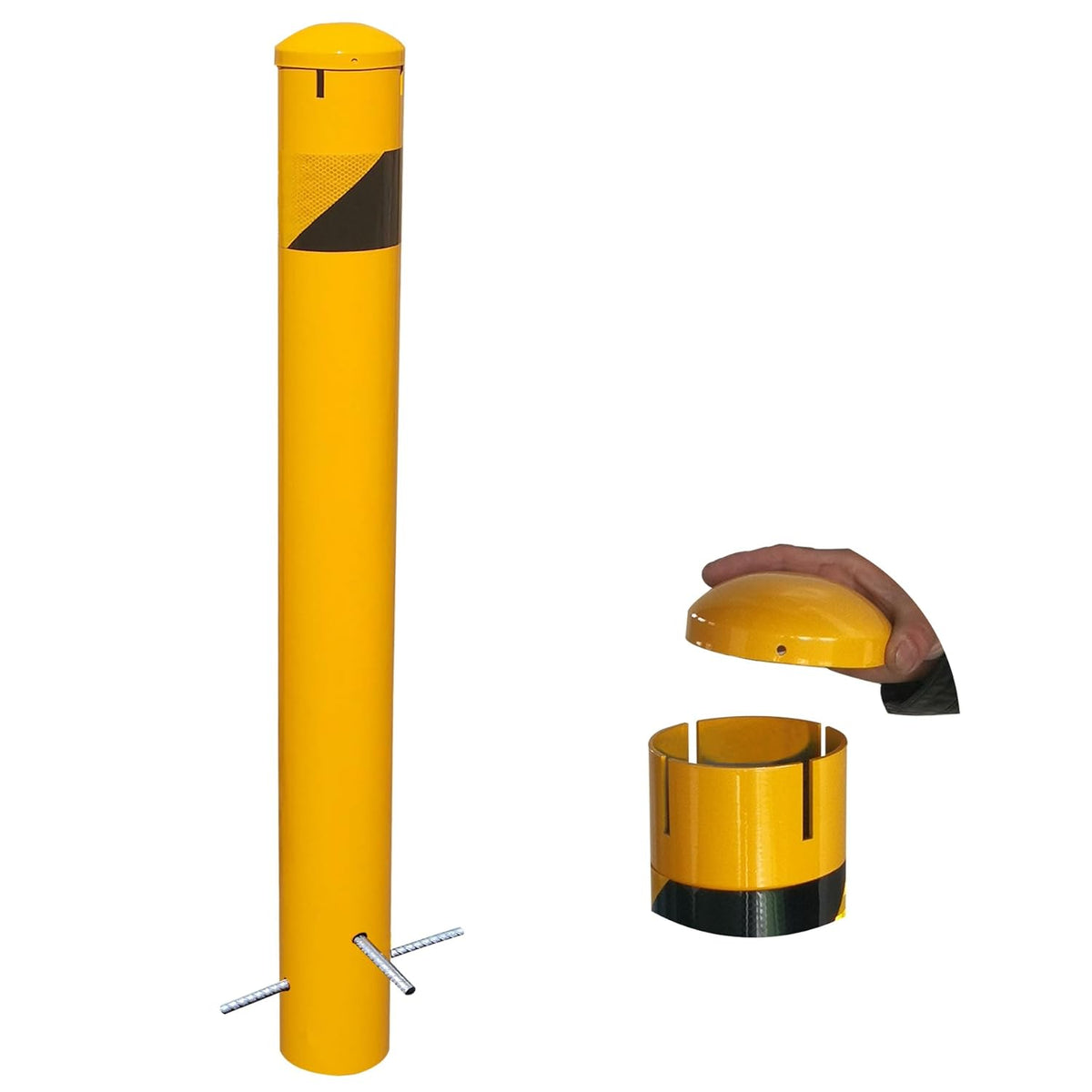 58" High 4-1/2" OD Steel Bollard Post Underground Mount, Cap Removable Safety Bollard Yellow Powder Coat, Metal Bollard Parking, Safety Barrier