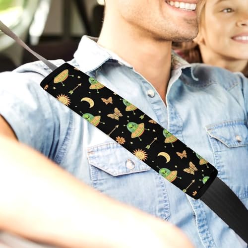 2PCS Mystical Alien Cosmic Witch UFO Owl Butterfly Mushroom Celestial Seat Belt Shoulder Pad Soft Padded Harness Pads Strap for Adults and Children, All Vehicles, Anti-Slip Pad - color: Pattern 1072
