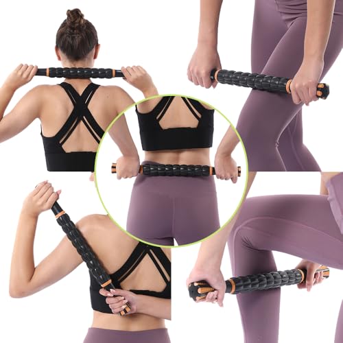 Muscle Roller Massage Roller Stick- Deep Tissue Fascia Blaster for Myofascial Pain Relief, Lymphatic Drainage & Body Sculpting, Handheld Physical Therapy & Recovery Tool (Orange black-18 inch) - color: Orange Black