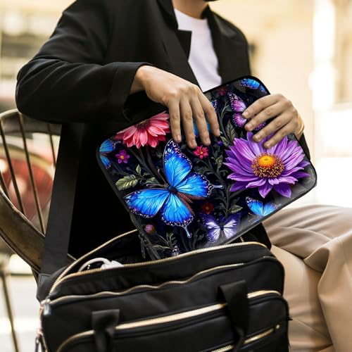 Laptop Sleeve with Handle 13 Inch, Waterproof Laptop Case Bag, Butterfly Flowers Pattern Design Computer Sleeve Compatible with MacBook Air, Pro, HP, Dell, Lenovo, ASUS - color: Butterfly Flowers, size: 13inch(13-13.6")