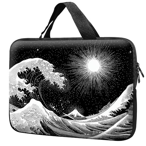 Laptop Sleeve with Handle 15.6 Inch, Waterproof Laptop Case Bag, Black Wave Pattern Design Computer Sleeve Compatible with MacBook Air, Pro, HP, Dell, Lenovo, ASUS - color: Black Wave, size: 15inch(15-15.6")