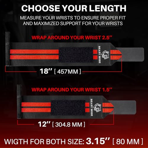 TECEUM Elastic Cotton Weightlifting Wrist Wraps with Thumb Loops, 1 Pair - color: Black and Red, style: 18" – Beast Mode