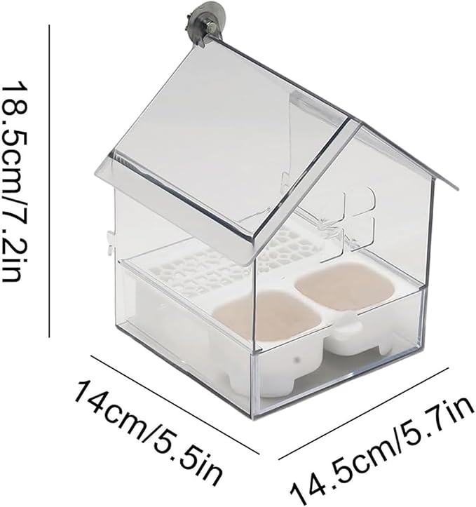 2026 New Pull-Out External Parrot Feeder, Bird Bath for Cage, 7*6*5.5in Bird Feeder House, Transparent Parakeet Cage Accessories, Easy To Fill, Clean, Long-Lasting, for Finch and Hummingbird (White)