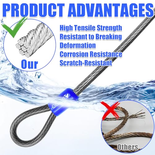 1/3in Security Cable with Loops Cut-Resistant and Waterproof | 4FT/6FT/8FT/10FT Security Cable Suitable for Travel,Home and Outdoor Activities - size: 10FT