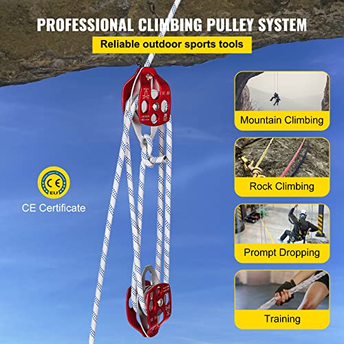 VEVOR Twin Sheave Block and Tackle 1/2" x 200Ft Twin Sheave Block with Braid Rope 30-35KN 6600-7705LBS Double Pulley Rigging - size: 1/2" x 200'