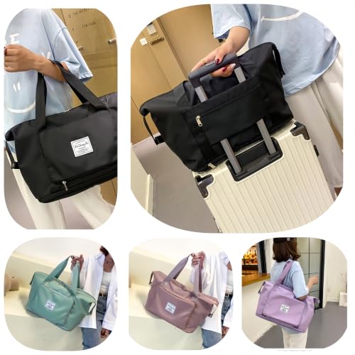 Large Capacity Foldable Travel Bag, Expandable lightweight Carry on Bag, Dry with Wet Separation Spor Duffel Bags (Blue) - color: Blue