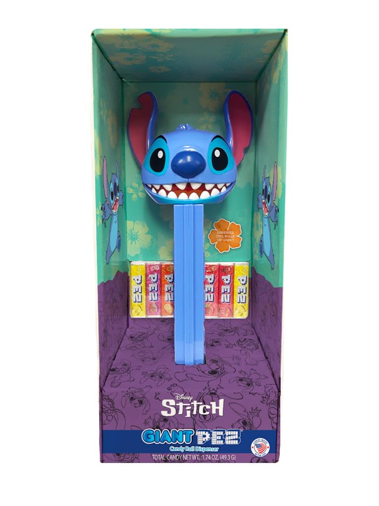 Giant PEZ Stitch Candy Dispenser - Lilo And Stitch's Giant Stitch PEZ Toy With Candy Refills | Stitch Dispenser Stands 12 Inches Tall