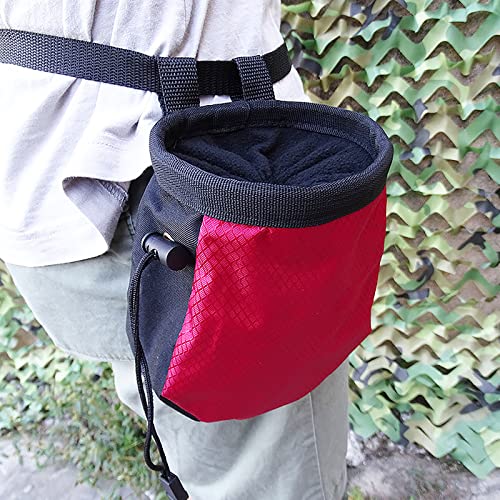 Rock Climbing Chalk Bag with Belt and Zipper Pocket for Fitness Gym Weight Lifting Hunting Bouldering Drawstring Magnesia Sack - color: Red