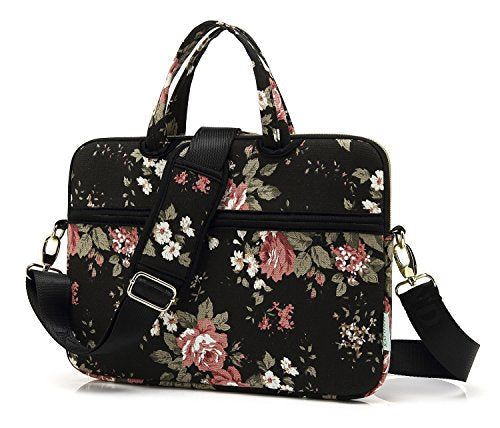 Black C Rose Patten water resistant Laptop Shoulder Messenger Bag Case Sleeve for 15 Inch 15.6 Inch Laptop,Laptop Briefcase - color: Black C Rose, size: 15-15.6 Inch