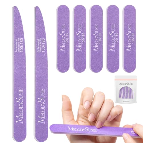 MelodySusie 7Pcs Nail Files 100/180 Grit, 2 Standard & 5 Mini Mixed-Shape Emery Boards for Acrylic, Gel and Natural Nails, Portable Travel Manicure Pedicure Shaping Tools Kit, Purple - size: 7Pcs Straight Shape