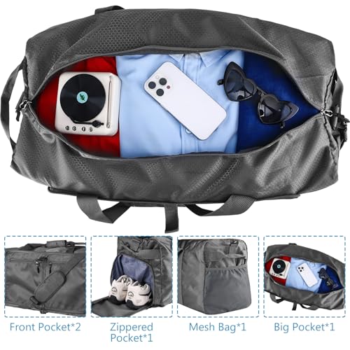 60L Duffle Bag with Shoes Compartment - Foldable&Large Capacity Travel Duffel Bags, Lightweight & Water-Resistant Gym Bag - Dark Gray - color: 28L - Dark Grey