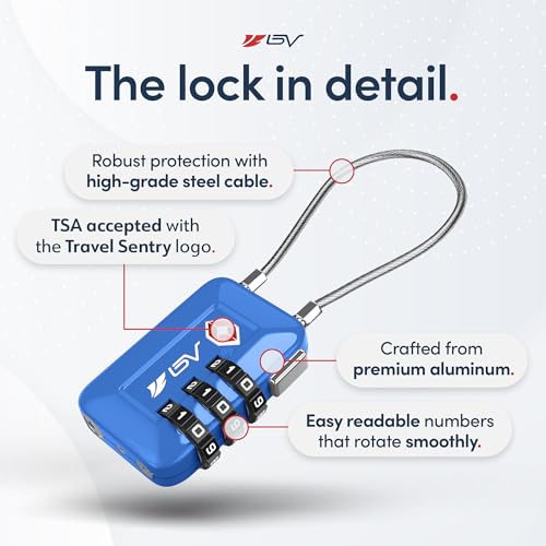 TSA Accpeted Luggage Travel Lock, Set-Your-Own Combination Lock for School Gym Locker, Luggage Suitcase Baggage Locks, Filing Cabinets, Toolbox, Case (Blue, 4 Pack) - color: Blue 4-Pack