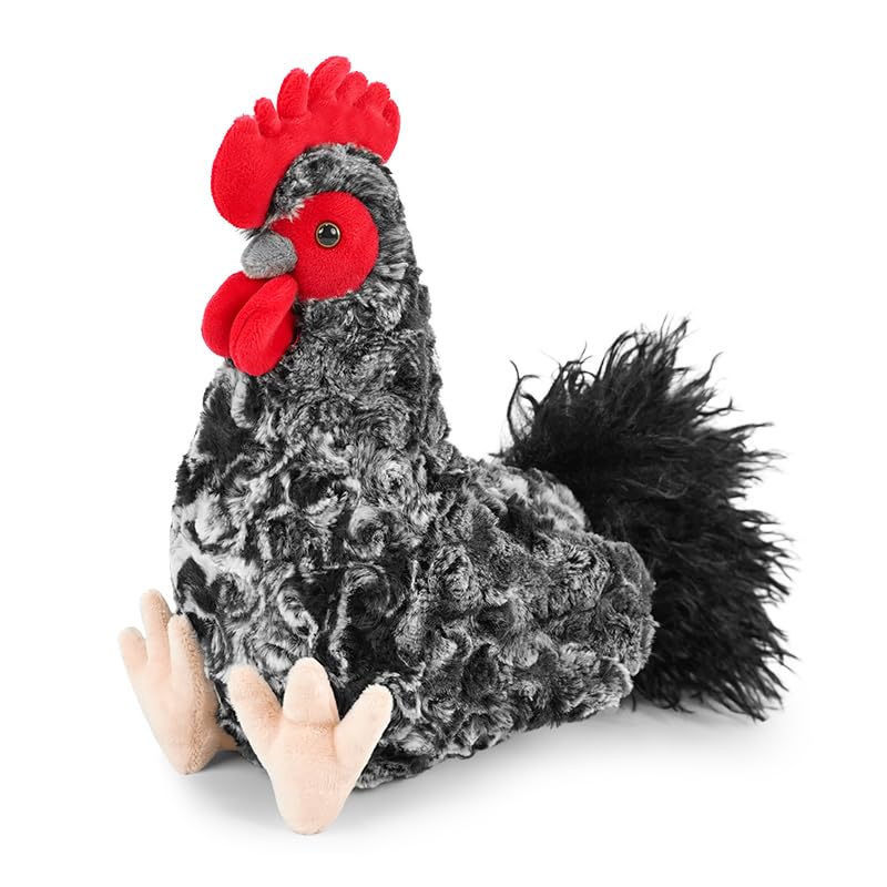 JUSTQUNSEEN Realistic Chicken Stuffed Animal for Kids and Adults Soft Cute Chick Farm Animal Plush Toy Decor/Cuddle Toy for Christmas/Easter/Birthday Gifts (Barred Rooster)