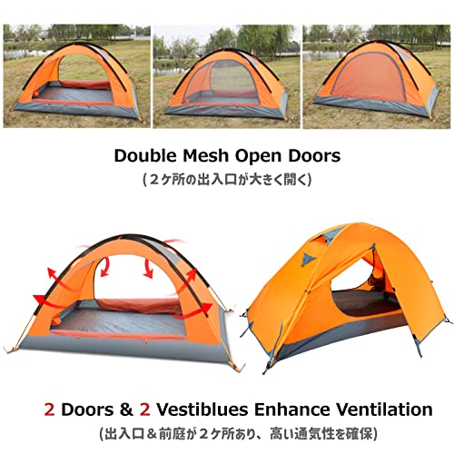 Azarxis 1 2 3 Person 3 Season Tent for Camping Backpacking Hiking Easy Set Up Waterproof Lightweight Professional Double Layer Aluminum Rod & Carry Bag - color: #1 Blue - 2 Person - 4 Season