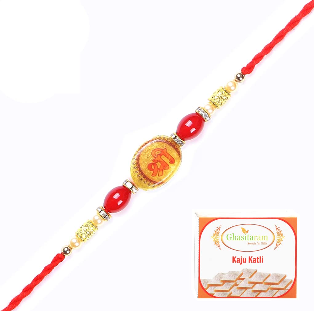 Ghasitaram Gifts Rakhi for Brother Rakhis Online - 2K-255 Shree Rakhi with 400 GMS of Kaju katli