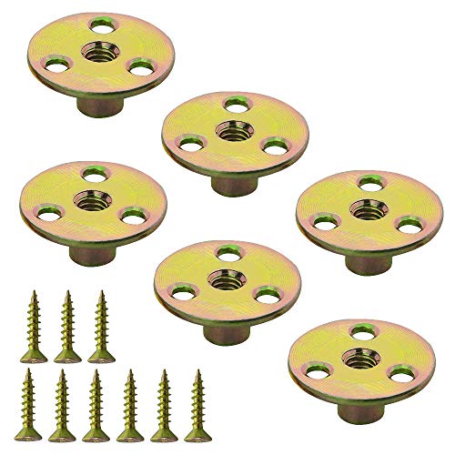 WMYCONGCONG 64PCS 1/4” T-Nuts Brad Hole Tee Nut with Round Base Furniture Hardware Flange Insert Female Thread with Mounting Screws Set - size: 1/4" - 64Pcs