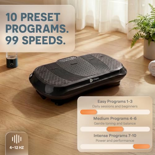 Lifepro Waver Vibration Plate Exercise Machine with 99 Speeds & 10 Presets | Resistance Bands, Non-Slip Surface, 330 lbs Capacity — Vibration Plate for Lymphatic Drainage, Body Toning, Full-Body Workout - color: Black
