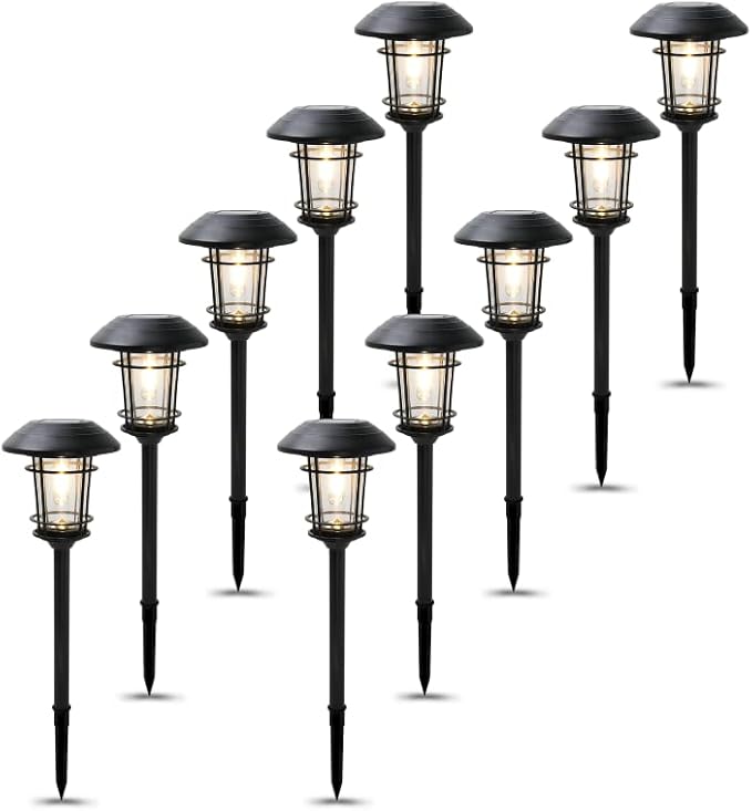 Grand patio Solar Outdoor Lights, 10 Pack, Glass Light Metal Pathway Light, Waterproof Landscape Lighting, Automatic Dusk and Dawn Sensor (Slate Gray)