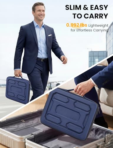 DOMISO Laptop Hard Case 15-16 inch Waterproof Shockproof Hard Shell Laptop Sleeve with Handle & Storage Pocket, Compatible with MacBook, HP, Dell, Dark Blue - color: Dark Blue, size: 15.6 inch