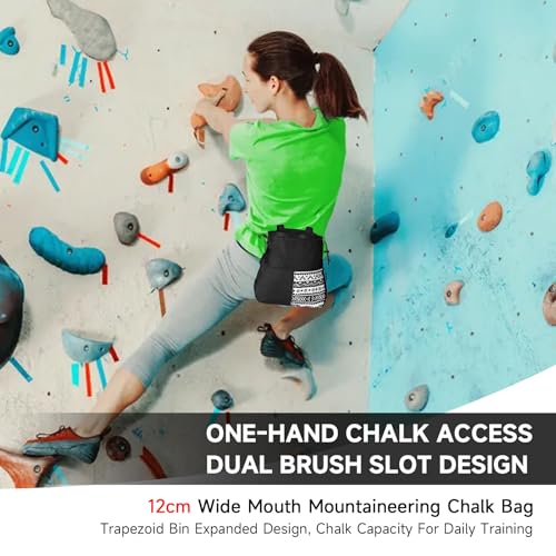 RiToEasysports Chalk Bag, Large Capacity Mountaineering with Trapezoidal Bottom Holds with Dual Hanging Points for Outdoor Sports - size: Large Black