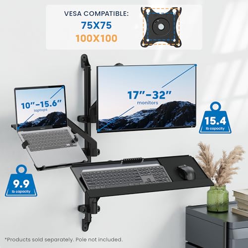 Mount-It! Single Monitor Wall Mount & Pole Mount, Full Motion 17-32" | Wall or pole mounting for one computer monitor screen up to 15.4 lbs counterbalance arm that tilts, swivels 180° rotates 360° - style: Monitor