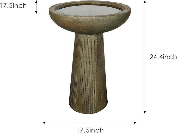SunJet 24.4inches Tall Fiber-Reinforced Concrete Bird Bath - Modern Minimalist Style Outdoor Birdbaths & Feeder Combo for Outdoors Patio Garden Yard Lawn Decor