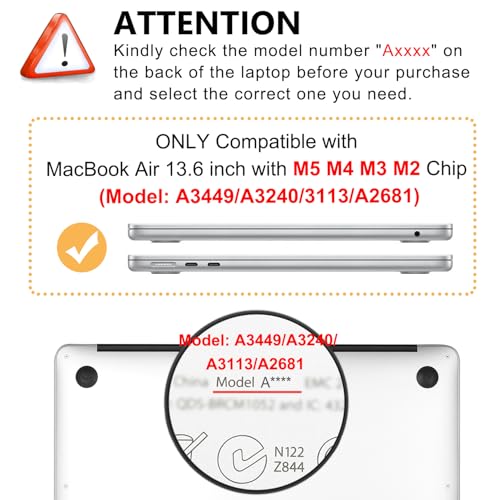 Case for MacBook Air 13-inch Laptop M5 M4 M3 M2 A3449 A3240 A3113 A2681 2026-2022 Release with Touch ID, 3D Effect Matte Clear See Through Hard Cover&Keyboard Cover, Floral Pattern - color: Yellow Clear