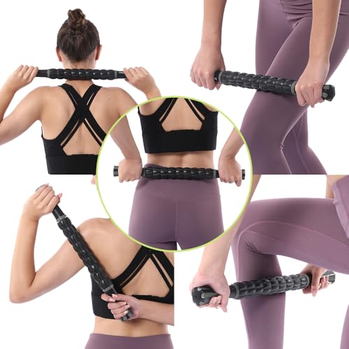 Muscle Roller Massage Roller Stick- Deep Tissue Fascia Blaster for Myofascial Pain Relief, Lymphatic Drainage & Body Sculpting, Handheld Physical Therapy & Recovery Tool (Gray Black-)