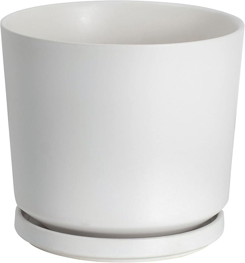 Ekirlin 5 inch Plant Pots,Ceramic Flower Planters Indoor,Modern Succulents Containers with Drain Hole Saucer,Decorate Home,Office & Outdoor (White)