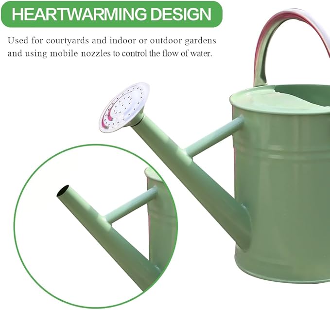 Metal Watering Can, One Gallon Watering Cans Stainless Steel for Outdoor Indoor Garden Plants Watering (Cream Green)