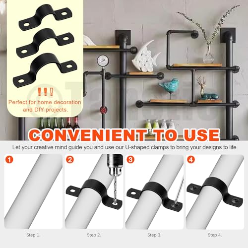 Tanstic 10Pcs Black Two Hole Pipe Strap, 1-1/4” Two Hole Strap U Bracket Rigid Pipe Strap Pipe Strap Clamp with Phillips Modified Truss Head Wood Screws for Fixing Pipe, Conduit, U Bracket - size: 1-1/4"