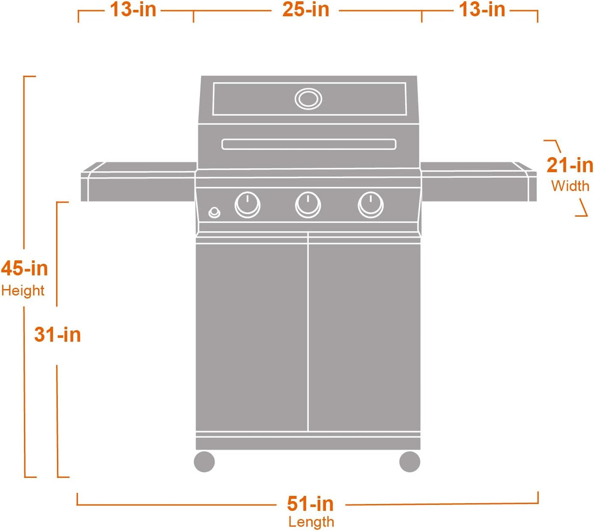 Monument Grills Larger 3-Burner Propane Gas Grills barbeque Stainless Steel Heavy-Duty Cabinet Style with Knob Controls, Outdoor Use, Mesa 300