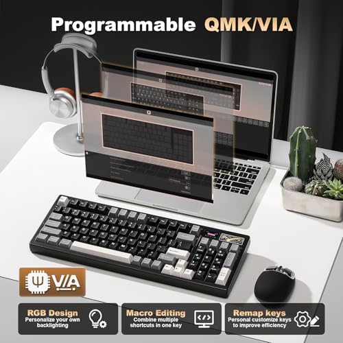 YUNZII IF99 96% Wireless Mechanical Keyboard (Black, Gateron Zero Switch) | QMK/VIA Keyboard with LCD Display,Custom Magnetic Badge,8000mAh Battery,Hot Swap Gasket,RGB,for Gaming/Mac/Win - color: Black, size: Gateron Zero Switch