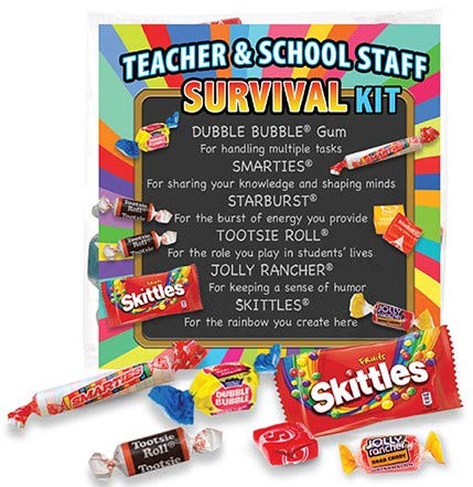 Teacher Appreciation & School Staff Survival Kits (50 per set) Fun Candy Treat Gift Kit Idea for Teacher Appreciation Week