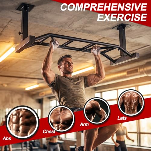 Strength Training Pull-Up Bars 47 Inch Ceiling Mount Pull Up Bar Fitness Trainer Adjustable Height Heavy Duty Multi-Grip Chin Up Bar Home Gym Equipment