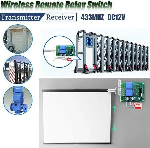 QIACHIP DC 5V 6V 12V 24V 36V 48V 60V Electric Motor Forward and Reverse Wireless RF Remote Control Relay Module Switch,Receiver 433Mhz with Transmitters for Motor,Curtains, Garage Door (KR1202)
