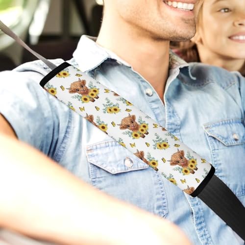 2 Pack Breathable Car Seat Straps Shoulder Pads for Adults and Children, All Vehicles, Cute Sunflower Highland Cow Harness Pads Strap, Pressure Relief - color: Pattern 218